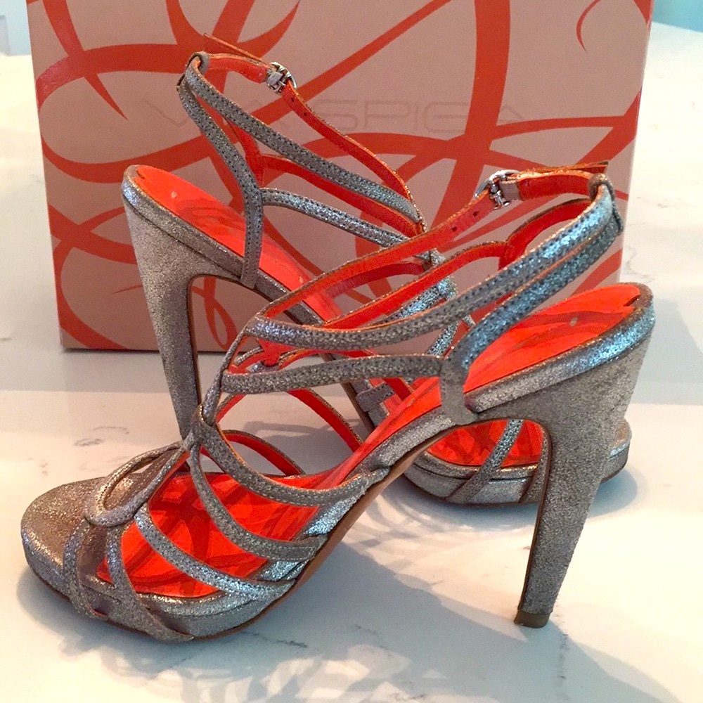Via Spiga burnished silver strappy platform sandal